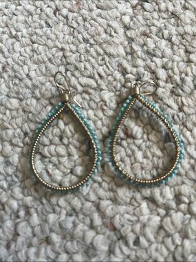 Turquoise Beaded Teardrop Hoop Earrings - Women Jewelry